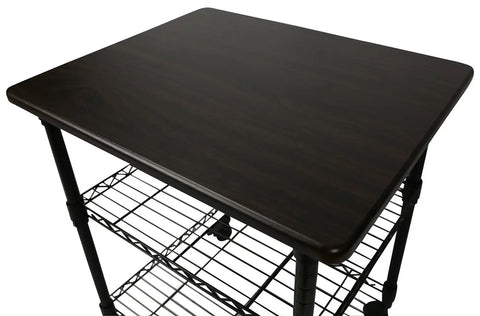 Rock Solid Three Tier Printer Stand Desk Organizer In Sleek Black Finish Scratch Resistant Laminate Top, showing flat surface and steel frame.