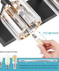 Modern Crystal Vanity Light In Black And Gold That Looks Boss With Dimmable E12 Base showing bulb compatibility