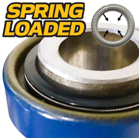 Rock Solid Front Caster Wheel Bearing Kit With Threaded Axle Sleeve For Zero Turn Mowers, close-up of spring-loaded bearing assembly.