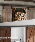 Double Barn Door Hardware, Twelve Foot Heavy Duty Aluminum Box Rail, Smooth Glide Sliding Track System, Wall Mount Design in use.