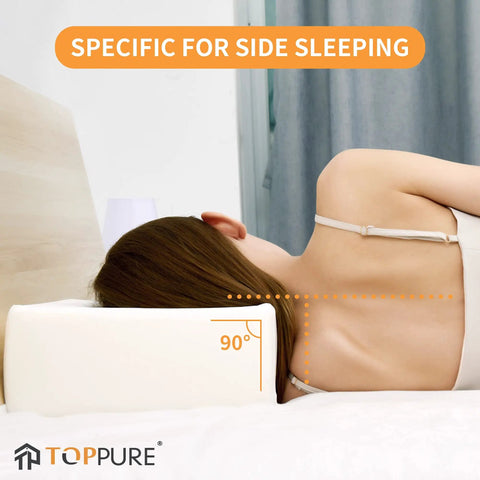Big Boy Memory Foam Cube Pillow For Side Sleepers Hella Supportive Orthopedic Cervical Cushion in use for side sleeping.
