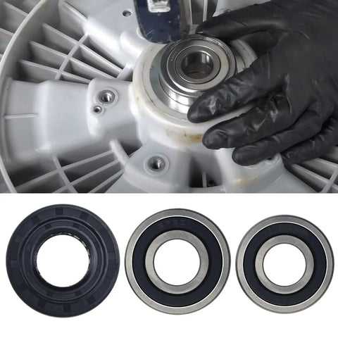 Kick Start Your Laundry Hunka Junk Setup With Smooth Abec Five Bearings And Heavy Duty Twin Lip Gasket To Squash Dang Loud Vibrations And Halt Water Leaks On Lg Kenmore Washers. Worker installing ABEC 5 bearing on washer drum.