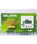 No Sweat Aluminum Electrolytic Capacitor Assortment Kit featuring 24 values in a clear storage case with 120 pieces.