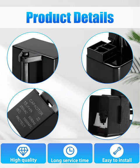Universal Compressor Start Relay And 15 Mfd Run Capacitor Kit Fits Frigidaire And Kenmore Fridges shown from multiple angles, highlighting design features.