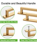Kickass Square Cabinet Handles 10 Pack Featuring Three Inch Screw Spacing And Brushed Champagne Gold Zinc Alloy Furniture Pulls For Kitchen Cabinets Dressers And Closets close-up of brushed gold cabinet pulls with deep hole thread design.