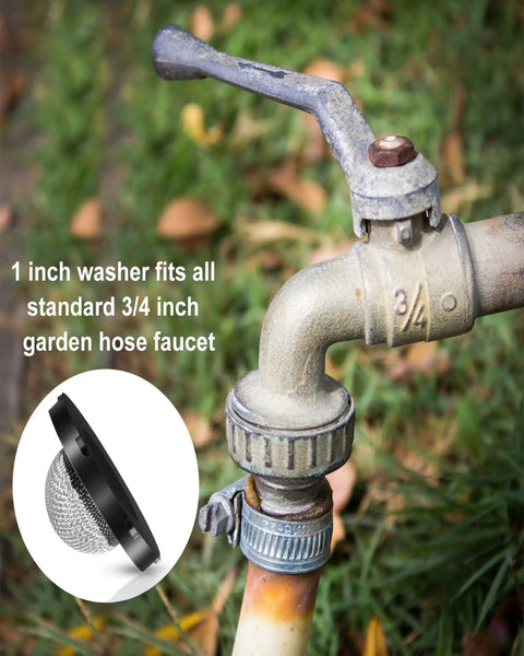 Old garden hose faucet with 3/4 inch fitting, inset showing 1 inch washer from 24 Pack O Ring Replacement Kit For Pressure Washers.