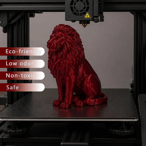 Slick Deep Red PLA High Speed 3D Printer Filament 1.75MM used to create a detailed lion figure on a 3D printer.