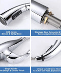 Gooseneck Pull Down Kitchen Faucet With Dual Function Sprayer, Single Handle Chrome Bar Sink Tap, Leak Free Design For RV Utility
