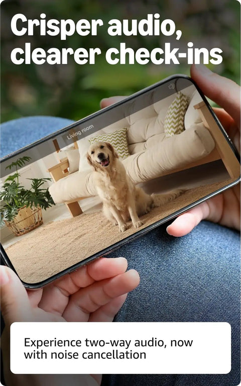 Person using phone to view Mini 2K Plus Plug In Indoor Security Camera For Home And Pets With 2K Video Wide Field Of View Night Vision.