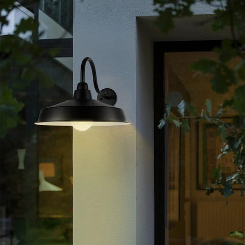 Dusk To Dawn Outdoor Barn Light 16 Inch Dome Exterior Wall Mount Fixture Black 1 Pack Industrial Farmhouse Sconce For House Shop Porch Garage With Energy Efficient Sensor And Weather Resistant Finish mounted on wall