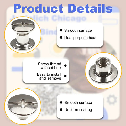 Heavy Duty Chicago Screws 50 Sets M5 X 4mm Carbon Steel Fasteners For 5mm Holes Silver Cross Head hardware showing smooth surface and dual purpose head.