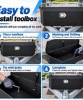 Image showing installation steps for Beefy Heavy Duty Steel Trailer Tongue Box For Pickup And RV Featuring Cold Rolled A Frame Storage Setup.