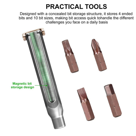 Slick Titanium Pocket Screwdriver Featuring Ten Versatile Bit Sizes Magnetic Repair Multitool And Precision EDC Gear with interchangeable bits.