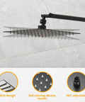Ultimate 8 Inch Rain Shower System With Wall Mounted Square Rain Head High Pressure Bathroom Fixture Adjustable Brass Extension Arm Black Finish Trim Kit Included Easy Install For A Spa Like Boss Level Shower Experience side view with slim design and silicone nozzles.