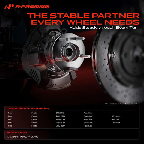 Heavy Duty Rear Wheel Bearing And Hub Assembly Pair For Ford Fiesta Rides With 4 Lug Bolts, showing detailed rear view with bolts.