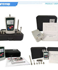 Digital Force Gauge Push Pull Tester Meter Dynamometer LCD Display 300N Capacity with accessories and manual in display case.