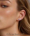 G23 Titanium 5 mm Cz Flatback Earrings Featuring Secure Screw Back 20 Gauge Posts on model's ear.