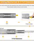 Tank Grade 52 Inch Heavy Duty Lockable Drawer Slides 500 LB show locking mechanism and full extension feature for safe use.