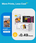 Portable AI Photo Printer For iPhone And Smartphone, Instant Mini Sticker Printer With Bluetooth, Dye Sublimation 3 Inch Prints, 50 Sheets 2x3 Adhesive Paper, 5 Cartridges, Gold Finish.