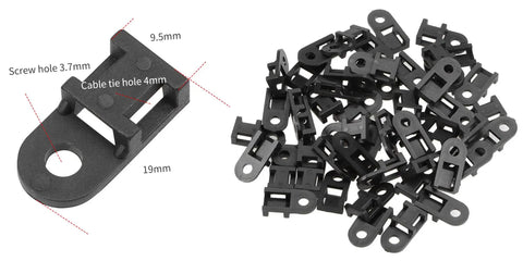 60 Piece Cable Zip Tie Mounts Kit With 6 Inch Black Zip Ties, Black Tie Bases with screw and cable tie hole dimensions