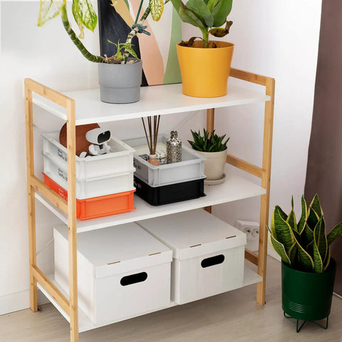 Stackable Cream Plastic Storage Bin Set For Desk Or Vanity Heavy Duty Organizer Box With Straight Walls Small Tote Bins