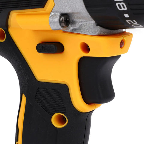 Close-up of Rock Solid Cordless Drill Featuring A Brushless Motor Flat Out Fast At 2000 Rpm With Knockout Torque handle and trigger.