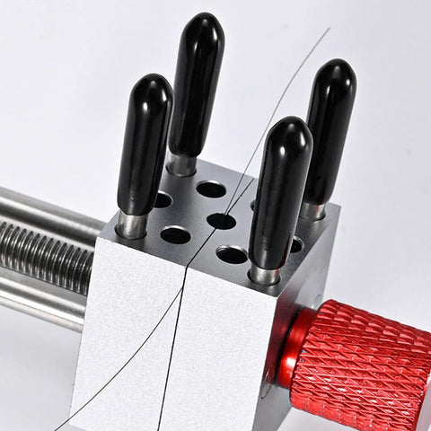 Aluminum Four Post Clamp Tool For Fine Assembly And Small Part Positioning, Handy Portable Manual Repair Fixture For Detail Work, Quick Setup And Reliable Holding At Your Hobby Bench Or Workshop, close-up of aluminum four-post clamp tool with red knob