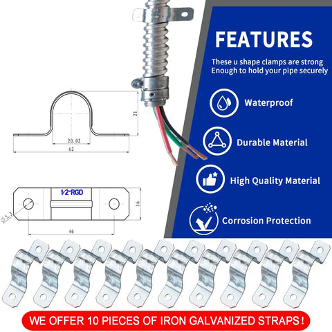 Half Inch Flexible Steel Electrical Conduit Kit With Five Couplings Three Elbows And Ten Straps 50 Foot Length For DIY Wiring Projects Rugged