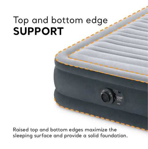 Detail of Super Thick Twin Air Mattress With Built In Pump showing raised edges for support and stability in a gray color.