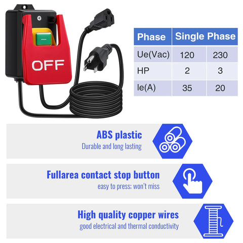Single Phase On Off Switch With Large Stop Sign Paddle, 120V Router Table Switch For Fast Power Off, hands-free safety features