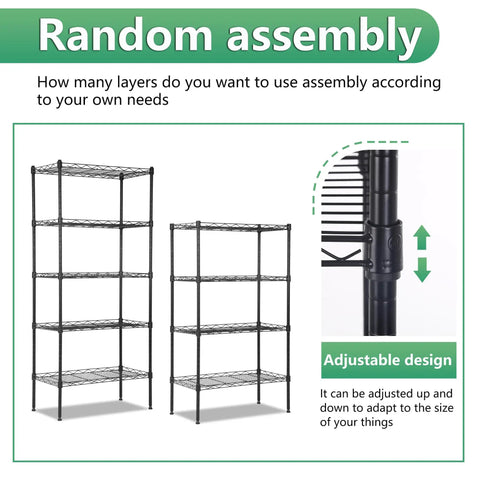 Killer Five Tier Wire Shelving Unit Beefed Up Metal Storage Rack With Adjustable Shelves For Garage And Closet Organization Supports One Hundred Fifty Pounds Per Shelf In Sleek Black showcasing adjustable height features.