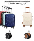 Replacement Luggage Wheels For Specific Suitcase Model Black Color Not Compatible With Other Brands Easy Quick Installation No Tools Required Durable Rolling Wheels For Smooth Quiet Travel with multiple suitcase colors and wheel types visible.