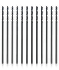 Pack of 12 Heavy Duty High Speed Steel Aircraft Extension Drill Bit Five Sixteenth Inch By Six Inch Black Oxide Coated For Lubricity And Coolant Pockets Near The Cutting Edge Built To Last For General Metal Drilling DWDA C Series arranged vertically.