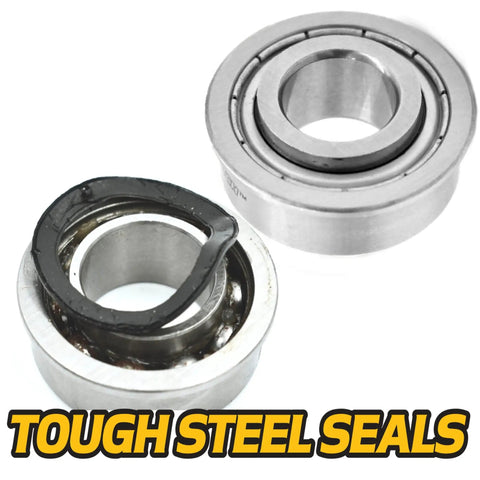 Heavy Duty Front Wheel Bearings 5/8 Inch 4 Pack Loaded With Synthetic Grease showing precision steel seals and inner components.