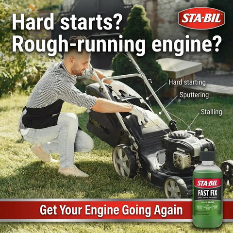 Kickstart Your Rig Small Engine Fuel Treatment And Carb Cleaner for easier lawn mower starts and smooth operation.