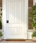 Smooth Keyless Entry Deadbolt With Smart Fingerprint Reader And Electronic Keypad Bluetooth App Control No Sweat Setup on a white door.