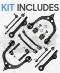Heavy Duty Front Suspension Upgrade Kit Built Tough As Nails With Rock Solid Control Arms in black finish, includes various components.