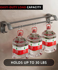 27.5 Inch Double Towel Bar For Bathroom Wall Mount With Four Fixed Hooks Rustproof Stainless Steel And Aluminum Towel Rack Space Saving Matte Gunmetal Grey Must Have Bath Towel Organizer For Large Towels demonstrating weight capacity by holding three water bottles.