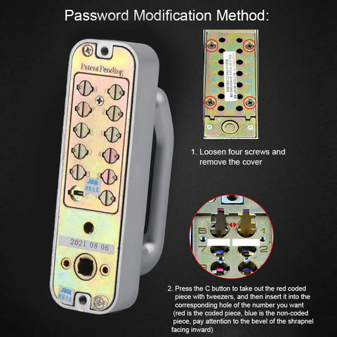 Battery Free Mechanical Combination Code Lock With Double Sided Keypad For Outdoor Gates And Exterior Doors Weatherproof Security Lock For Fences And Rentals showing password modification method