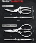 Two Piece Kitchen Scissors Set With Poultry Shears Japanese Stainless Steel All Purpose Kitchen Shears For Food Chicken Bones Fish Scales Nuts Herbs Packaging Plus More Dishwasher Safe, 5.9-inch and 4.3-inch