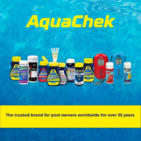 AquaChek water testing products including seven in one pool and spa test strips for easy backyard water care.