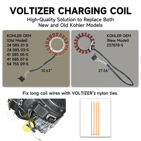Rock Solid Heavy Duty Stator Kit For Kohler Ch Cv Engines 15 To 27 Horsepower showing old and new charging coils with wiring.