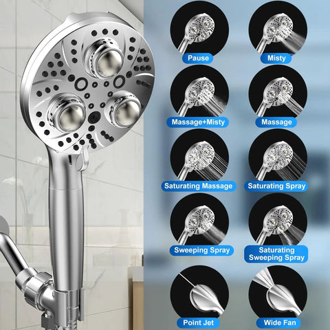 Filter Handheld Shower Head For Residual Chlorine Removal 10 Spray Modes Massage Showerhead With Large 79 Inch Hose Detachable