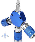 Quarter Inch NPT 3 Way Air Hose Splitter With Quick Connect Fittings Lets You Run Three Tools At Once Hex Aluminum Body Durable Pneumatic Splitter