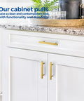Top Tier Brushed Brass Cabinet Pulls Square Face Design 4 Inch Centers With Solid Mounting Hardware To Guss Up Your Favorite Kitchen Space 30 Hardware Set on white cabinetry.