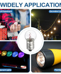 Twelve Piece Pack E10 Miniature Screw Base Light Bulbs 4.8 Volt 2.4 Watt Warm Yellow Glow used in circuits and decorative lighting.