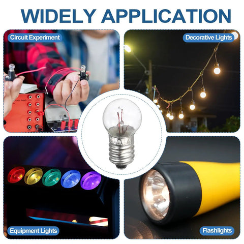 18 Pack E10 Miniature Screw Base Light Bulbs Delivering Hella Bright Warm Yellow Glow 4.8 Volt 2.4 Watt in flashlight and circuit experiment use.