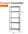 Five Tier Heavy Duty Wire Shelving Unit With Adjustable Metal Storage Rack For Garage And Pantry NSF Certified, 60x24x14 inches, black.