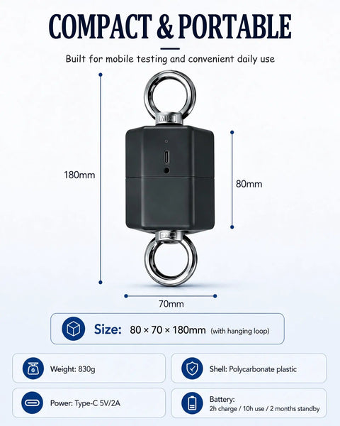 Professional Isometric Strength Tester And Wireless Push Pull Dynamometer, compact design, size 80x70x180mm, built for mobile testing.