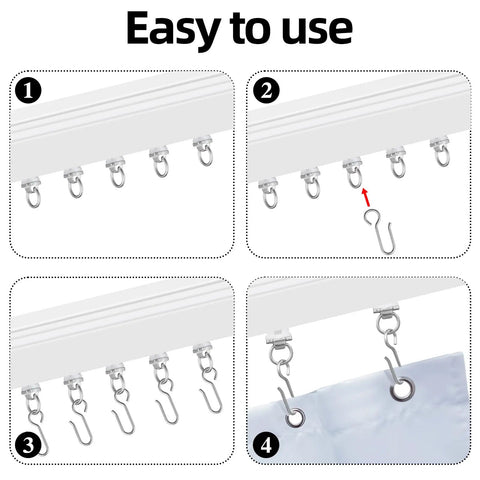 Demonstration of Real Deal Dual Wheel Ceiling Curtain Track Rollers And Hooks Kit installation steps on curtain rail.